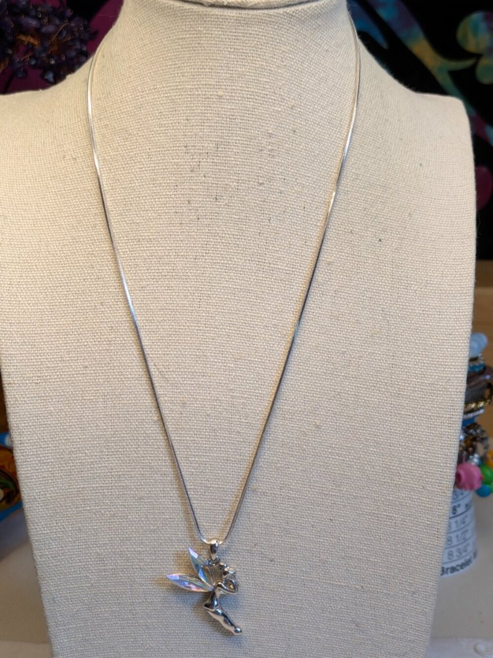 Silver Pixie Necklace with Crystal Wings
